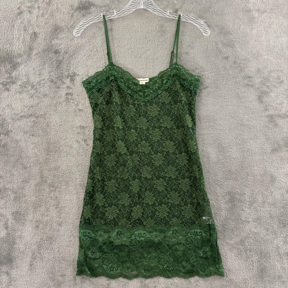 Zenana Outfitters Sheer Lace‎ Cami Tank Womens M Green Long Y2K Spaghetti Strap